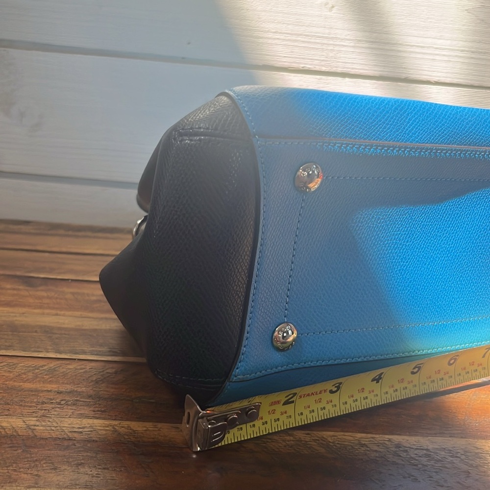 Coach Bright Blue Leather Tote with Orange Trim and Black Sides - Picture 9 of 15